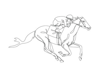 Horse racing , line drawing, vector illustration