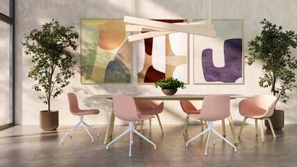 Large luxury modern bright interiors Living room mockup illustration 3D rendering image