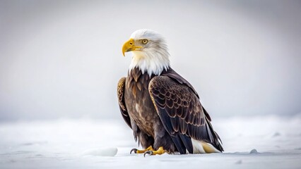 Obraz premium Majestic Bald Eagle Isolated on White, Minimalist Wildlife Photography