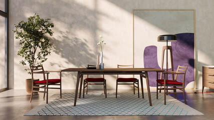 Large luxury modern bright interiors Living room mockup illustration 3D rendering image