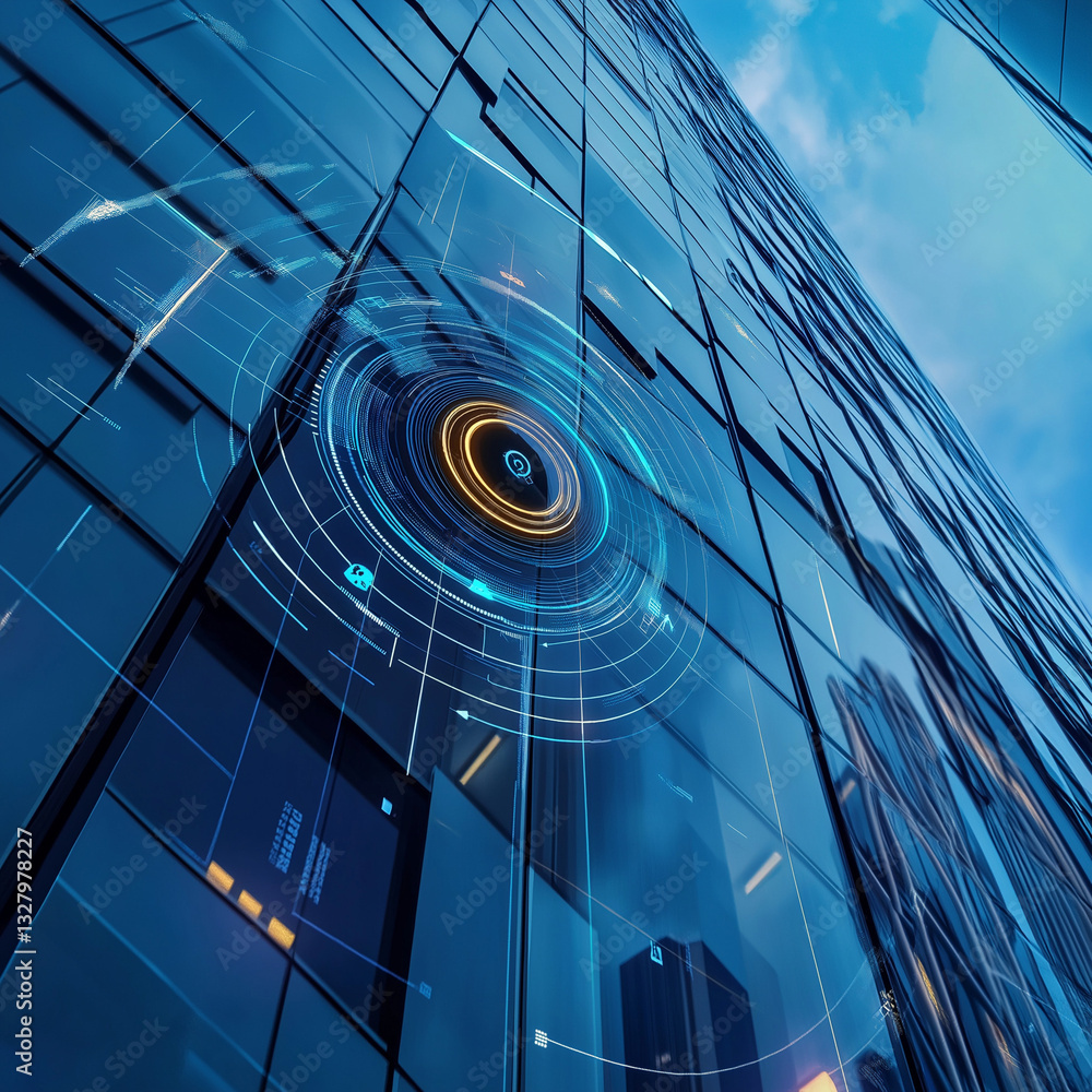 Aufkleber ai surveillance system: futuristic tech scanning data streams, high-tech security monitoring,