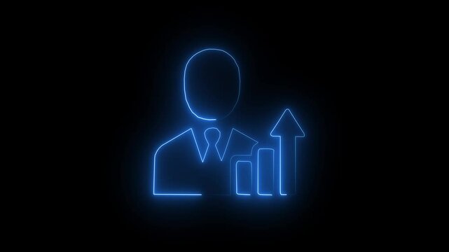 bule neon line of man  sign icon and up arrow ,Money, profit, investment, growth business, economy, finance and success concept.