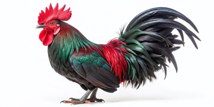 Majestic Black Australorp Rooster with Red Comb &ndash; Panoramic Studio Shot