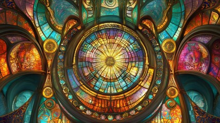 Obraz premium Intricate Colorful Circular Stained Glass Ornament