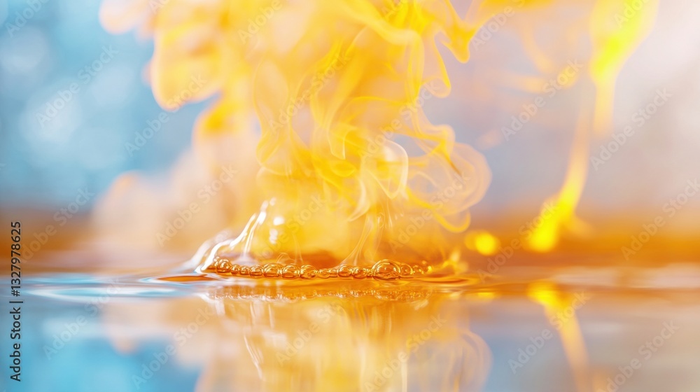 Poster golden liquid swirls and creates beautiful patterns in water, showcasing an artistic fusion of color