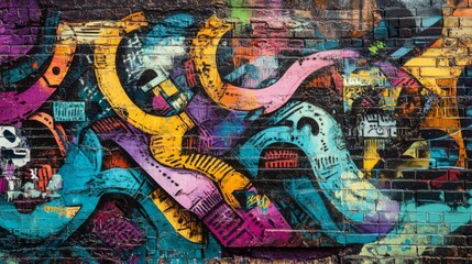 Obraz premium Vibrant Colorful Graffiti Art on Brick Wall