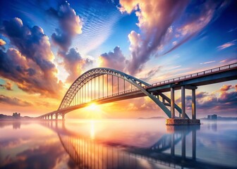 Naklejka premium Majestic Bridge Spanning a Dreamy Sky: Sunrise Stock Photo