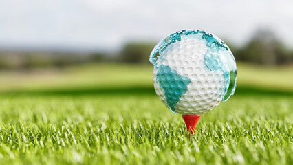 Golf Ball Globe on Tee - 3D Rendering Illustration
