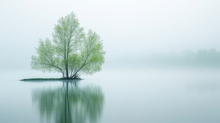 Minimalist Tree Island in Fog: Ecosystem Transition on Water 