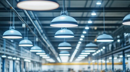 Illuminated Warehouse: Overhead Lamps in Industrial Interior 