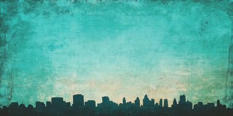 Silhouetted City Skyline Displayed Against Grungy Textured Sky Background