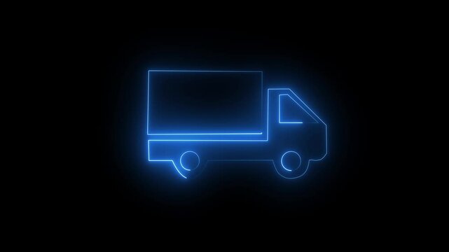 Neon driving mode car icon blue color saber video glowing animation video on black background
