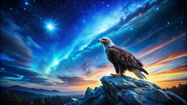 Majestic Eagle at Night, Varvaki Landscape, Bird of Prey Silhouette