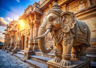 Fototapeta premium Majestic Elephant Statue Architectural Detail, Ancient Stone Carving, Intricate Ornamentation, Cultural Heritage, Historical Landmark