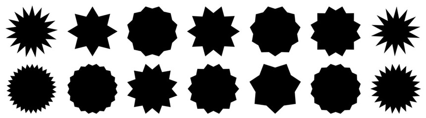 Set of black vector star shapes, Starburst badge, sticker, sale discount shop price tags, graphic design element