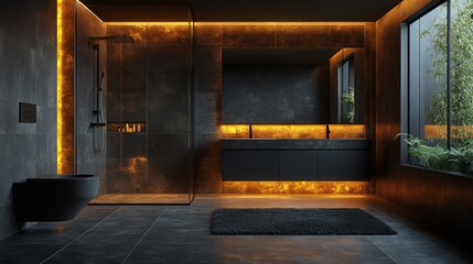 Modern Dark Bathroom Interior Design with Ambient Lighting