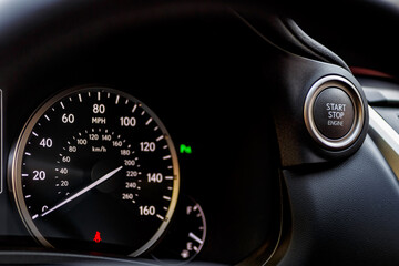 Inside the car.Speedometer and tachometer of the car.Dashboard, inner workings of a car.