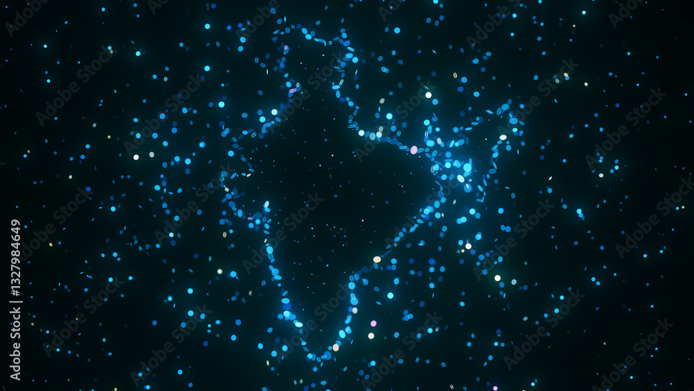 Poster futuristic digital visualization of india map composed of glowing blue particles. the abstract cosmi