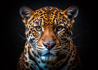 Naklejka premium Majestic Jaguar Head Low Light Photography - Powerful Wildlife Portrait