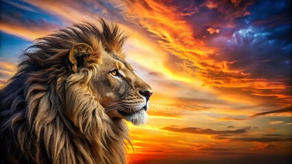 Majestic Leo Zodiac Silhouette at Sunset - Astrological Symbol