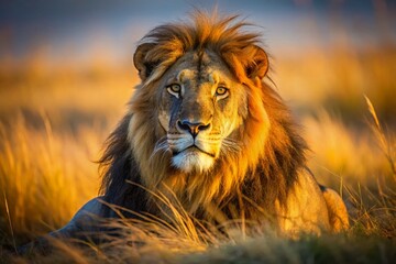 Obraz premium Majestic Lion: A Regal Portrait in the African Savanna