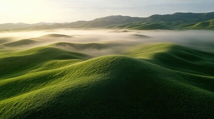 Obraz premium A stunning aerial view of rolling hills covered in morning fog
