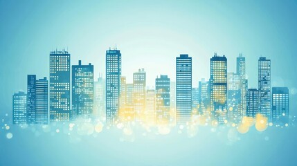 Fototapeta premium A stylized urban silhouette of buildings with illuminated windows