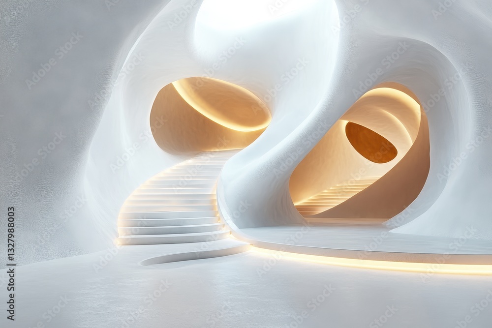 Aufkleber Modern architectural interior featuring fluid forms and soft colors in a spacious luminous setting