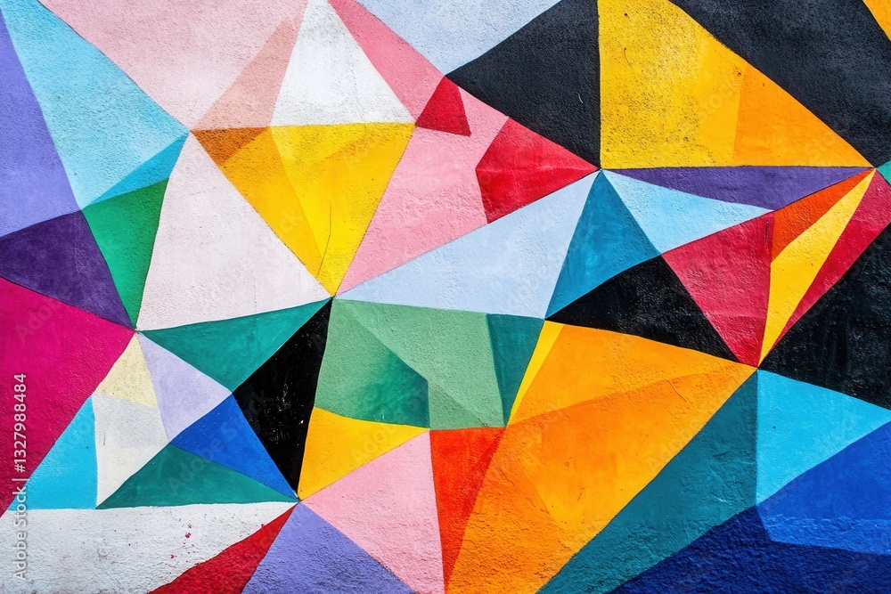 Aufkleber Colorful vector illustration of abstract geometric shapes with vibrant colors creating a lively mural design on a wall