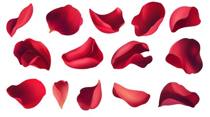 Fototapeta premium Collection set of red rose petals isolated on white background