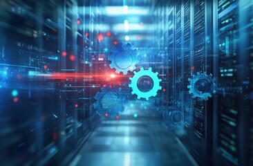 Obraz premium A digital illustration of gears and cogs in motion, representing the complex system behind cloud security technology Generative AI