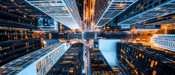 Obraz premium Aerial Metropolis: Nightfall Over Urban Skyline