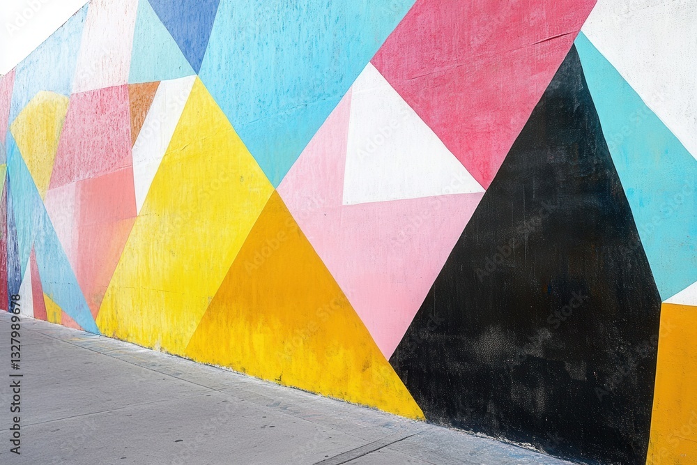 Aufkleber Colorful vector illustration of abstract geometric shapes with vibrant colors creating a lively mural design on a wall