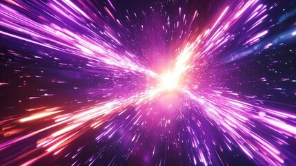 Fototapeta premium Abstract vibrant light streaks converging at a bright center, simulating hyperspace or a cosmic event.