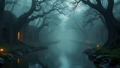 A gloomy river that meanders through a haunting underworld dotted with historic ruins