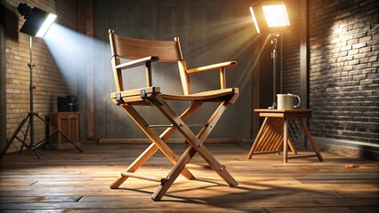 "Director’s Chair in Cinematic Studio – Film Production Spotlight Scene"

