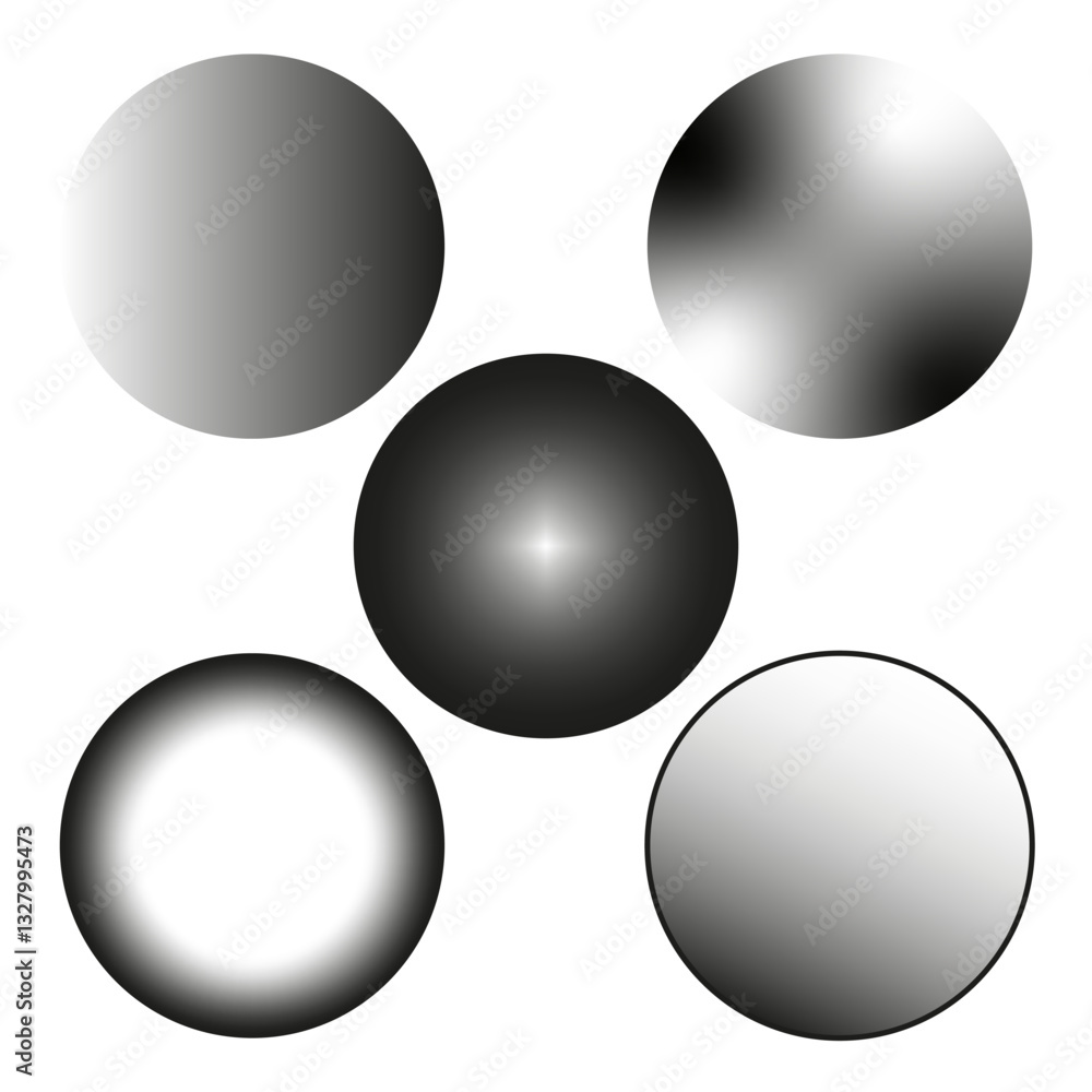 Aufkleber gradient sphere set. metallic glossy effect. abstract modern elements. vector illustration.
