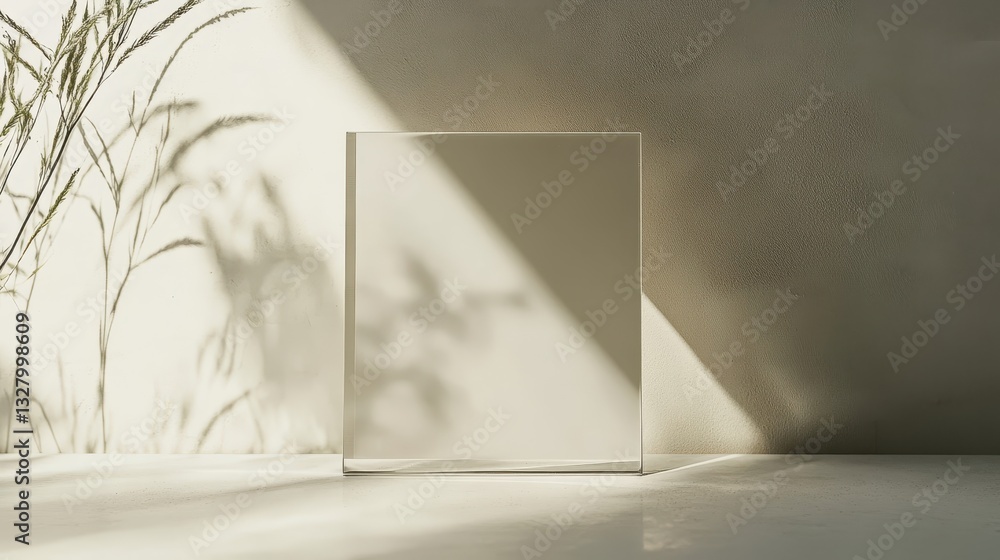 Aufkleber a clear rectangular block and dried grass in sunlight shadows