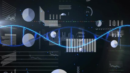 DNA strand with binary coding, processing scientific data in animation style - Powered by Adobe