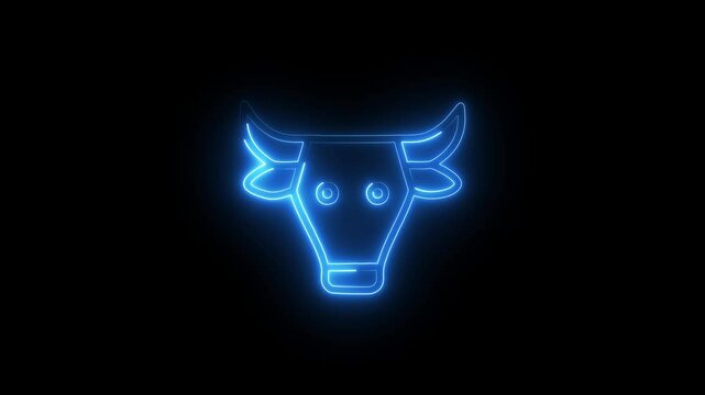 The neon ox icon pulses with a radiant red and orange glow, its outline flickering like an electric current. Subtle animations create a breathing effect, making the ox appear alive with energy.