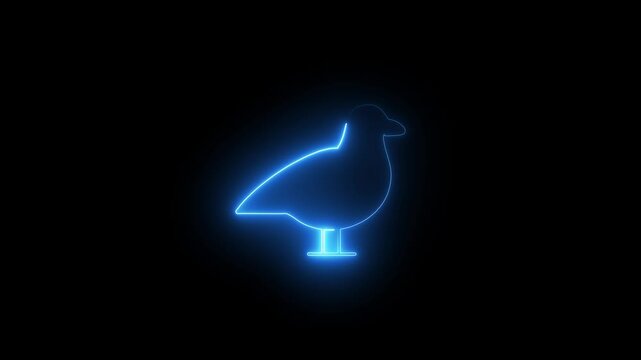 A sleek, minimalist pigeon outline pulses with a vibrant neon glow, shifting between electric blue and radiant pink. The pigeon smoothly flaps its wings in a seamless loop animation. 