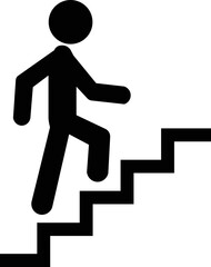 Man with Staircase or Stairs Pictogram vector. Cliparts depict various actions of a person with stairs. Man walks up the stairs, stick figure pictograms people, human silhouette icon