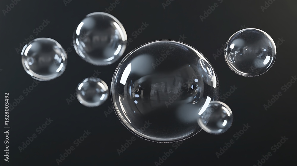 Aufkleber several translucent soap bubbles floating against a dark background appear