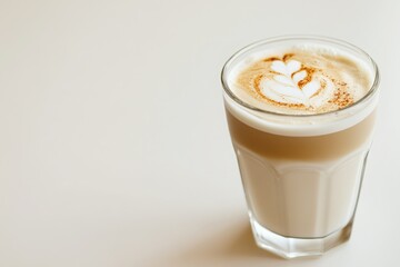 Creamy Latte with Beautiful Foam Art in Clear Glass Cup