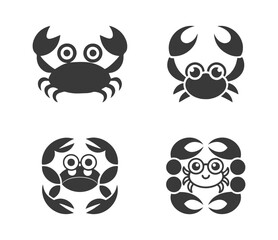 Minimalist Crab Icons – Black and White Stylized Crustacean Vector Silhouettes