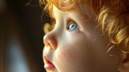 Close-up Portrait of Child with Red Hair Looking Up