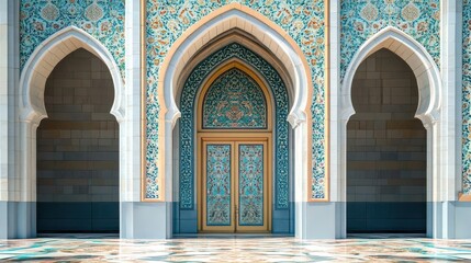 Obraz premium Ornate architecture featuring doors and arches with decorative mosaic patterns