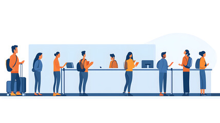 Professional Airport Check-In Queue with Passengers Standing in Line Before Boarding