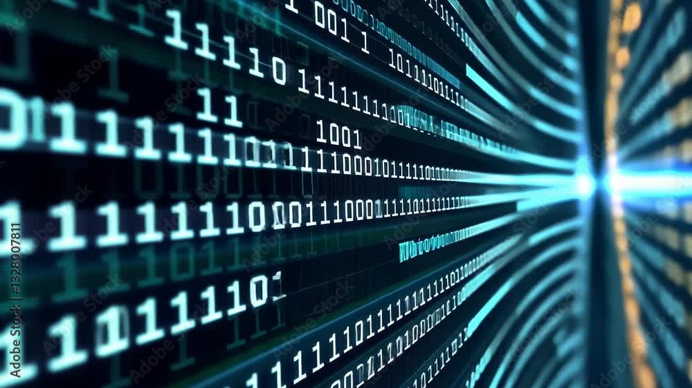 Fototapete exploring the vibrant world of digital data through mesmerizing binary code patterns illuminating th