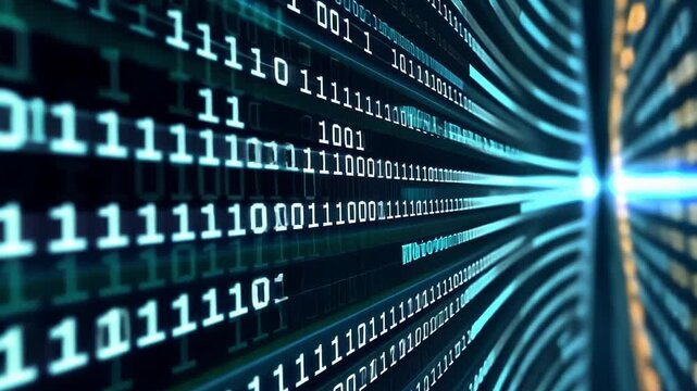 Exploring the vibrant world of digital data through mesmerizing binary code patterns illuminating the cyber landscape Generative AI